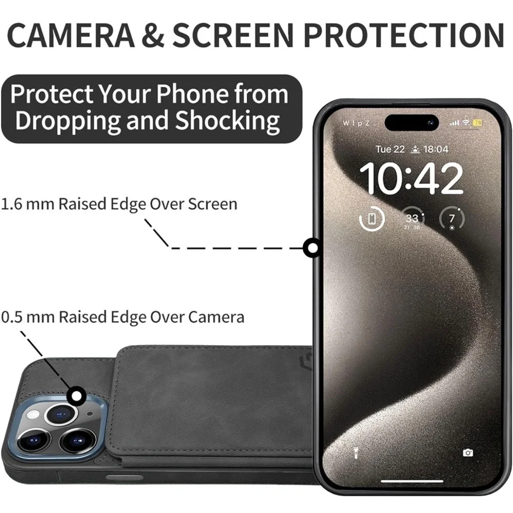 iPhone 15 Pro Max Wallet RFID Blocking Card Holder,Kickstand Shockproof